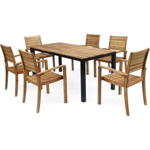 Christopher Knight Home Ryan Outdoor 6-Seater Rectangular Acacia Wood Dining Set, Teak Finish/Black/Gray Finish