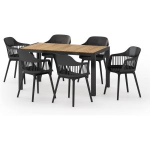 Christopher Knight Home Strada Outdoor Dining Sets, Black + Teak