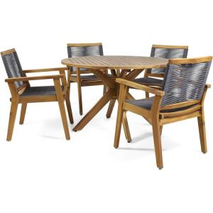 Christopher Knight Home Tracy Outdoor 5 Piece Acacia Wood Dining, Teak and Dark Gray