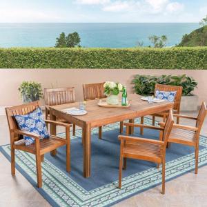 Christopher Knight Home Will Outdoor 7 Piece Acacia Dining Set, Teak Finish