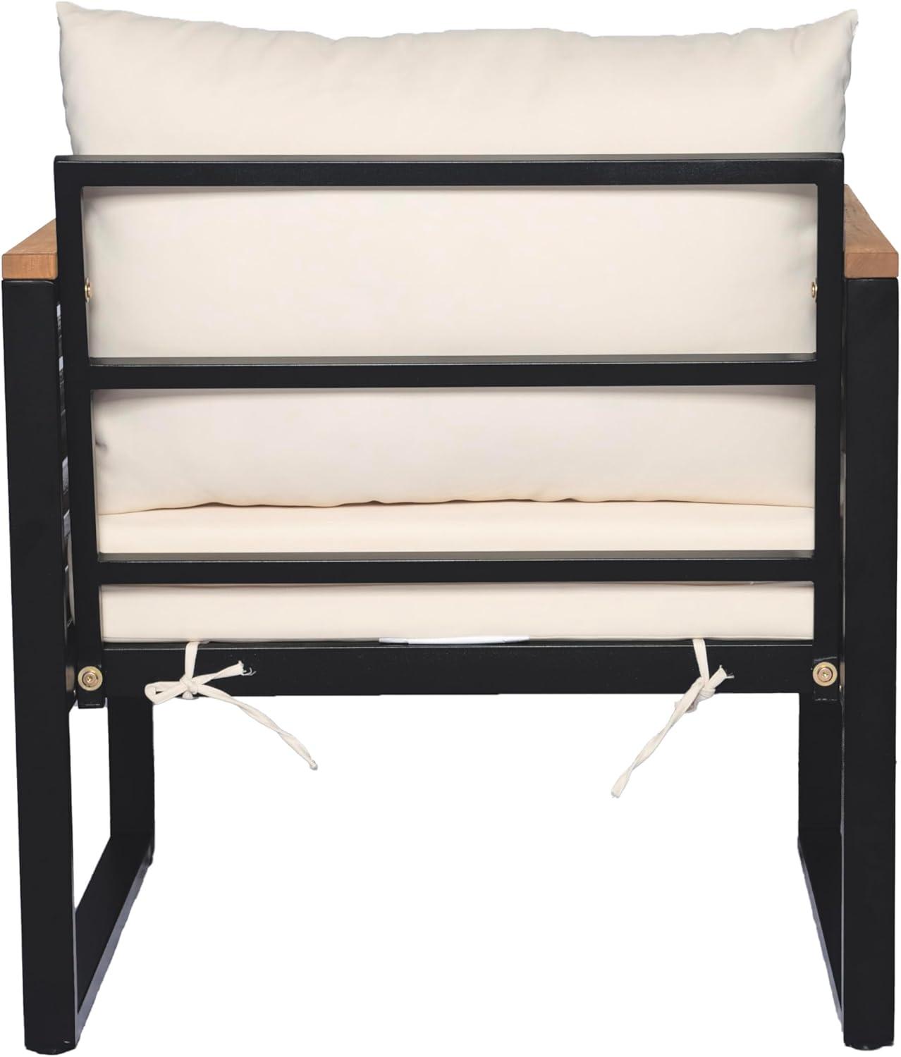 image:imageChristopher Knight Home Alvin Patio Acacia Wood and Metal Accent Chair Outdoor Lounge Chair with Cushion Deep Seating Garden Armchair Comfy Reading Chair Single Sofa Club Chair BeigeTeakBlack
