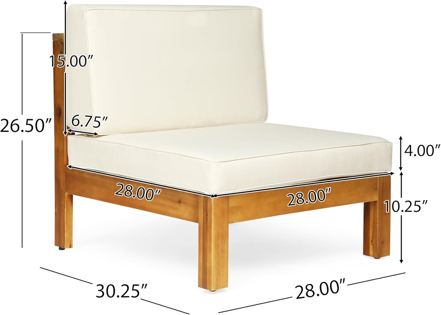 image:imageChristopher Knight Home Brava Outdoor Acacia Wood 5 Seater Sectional Patio Sofa Furniture Conversation Sets with Fire Pit and Cushions 28 W x 3025 D x 265 H Teak Beige