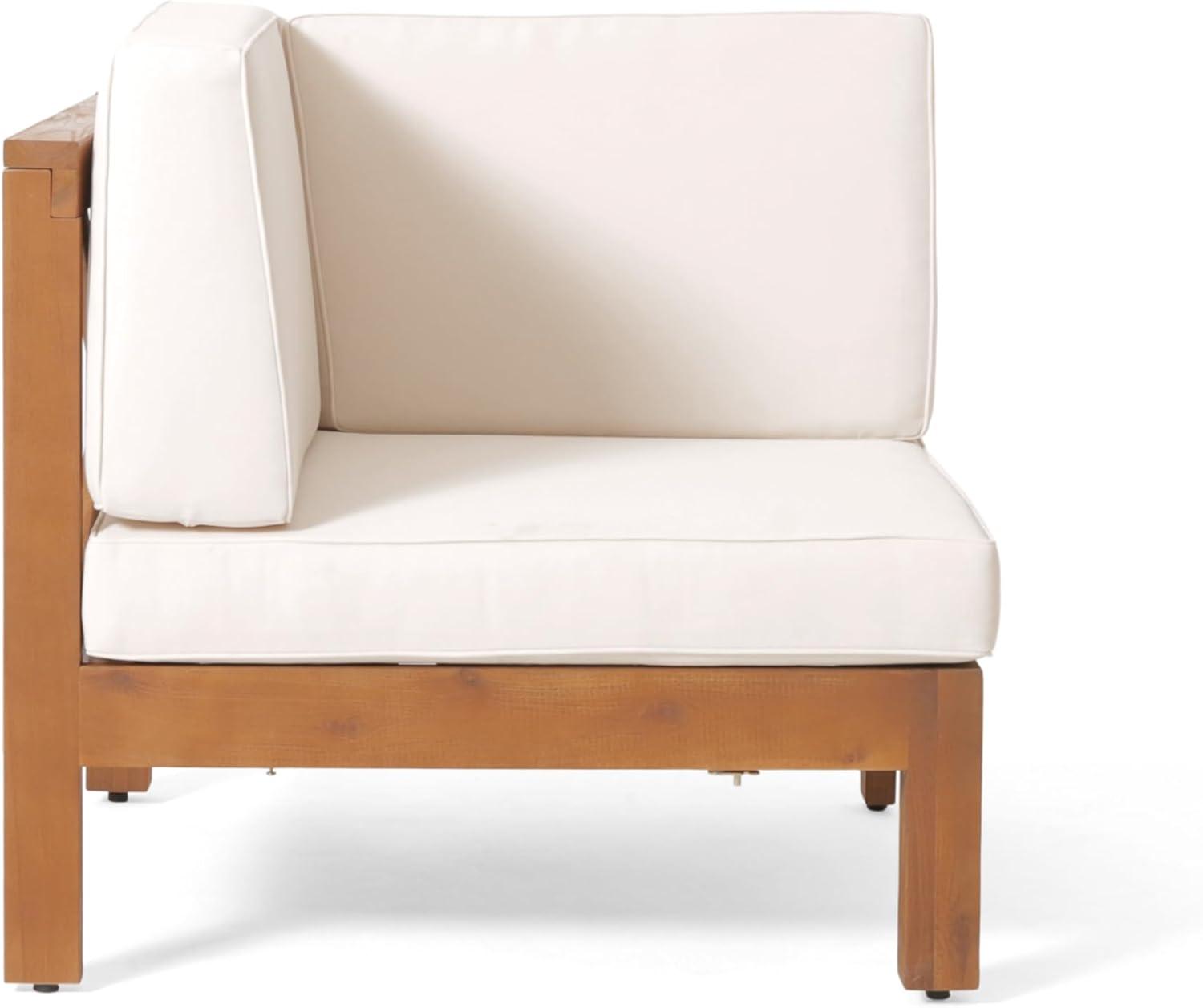 image:imageChristopher Knight Home Brava Outdoor Acacia Wood 5 Seater Sectional Patio Sofa Furniture Conversation Sets with Fire Pit and Cushions 28 W x 3025 D x 265 H Teak Beige