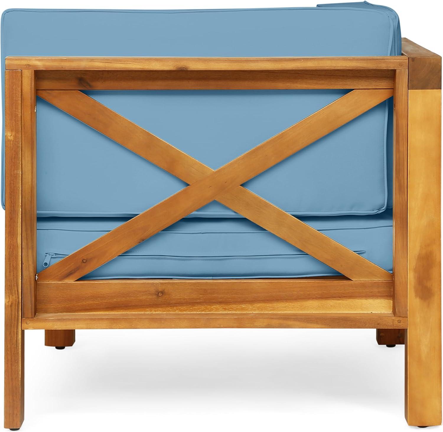 image:imageChristopher Knight Home Brava Outdoor Modular Acacia Wood Loveseat with Cushions Teak and Blue
