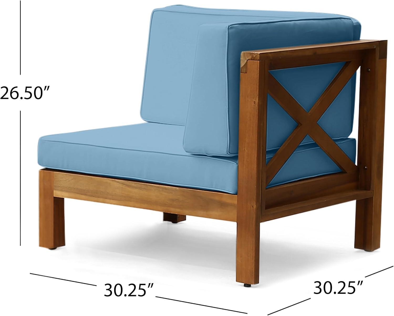 image:imageChristopher Knight Home Brava Outdoor Modular Acacia Wood Loveseat with Cushions Teak and Blue