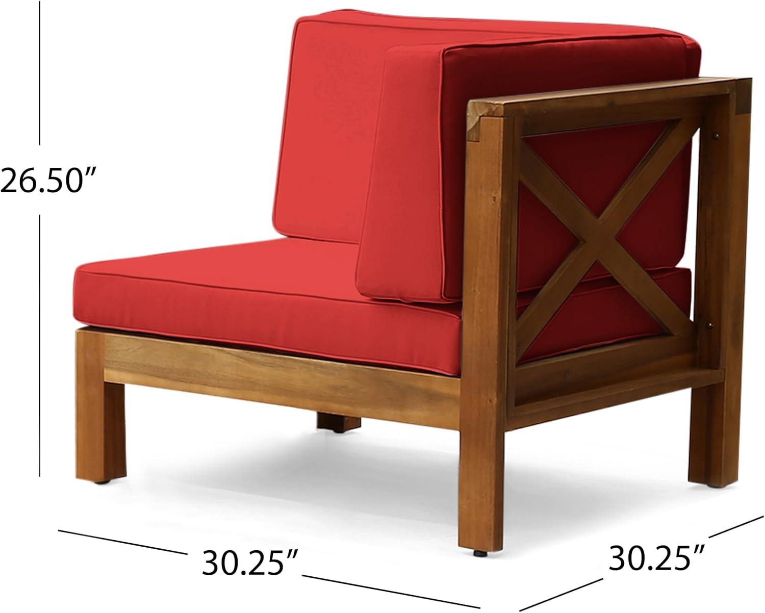image:imageChristopher Knight Home Brava Outdoor Modular Acacia Wood Sofa and Coffee Table Set with Cushions Teak and Red