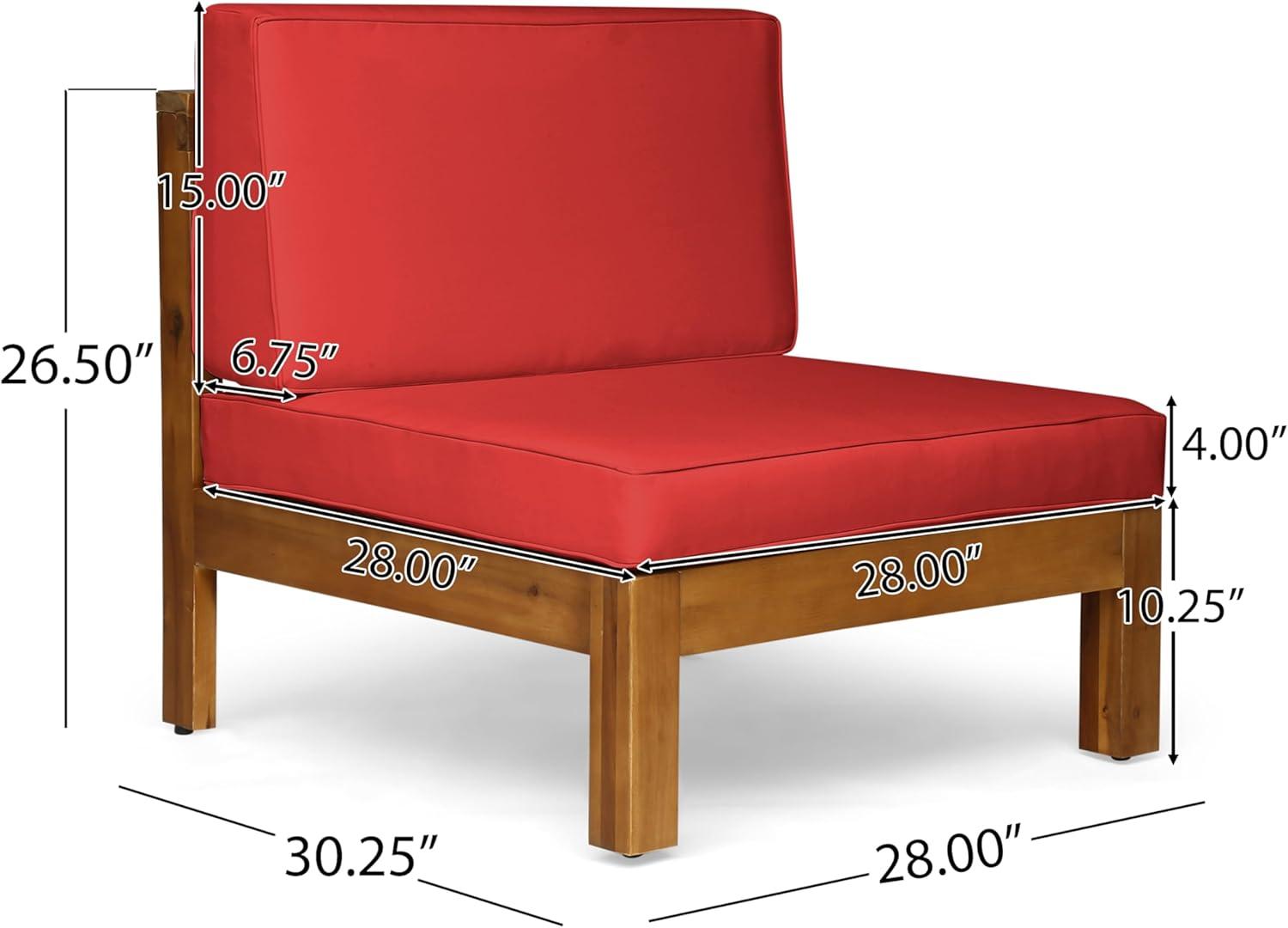 image:imageChristopher Knight Home Brava Outdoor Modular Acacia Wood Sofa and Coffee Table Set with Cushions Teak and Red