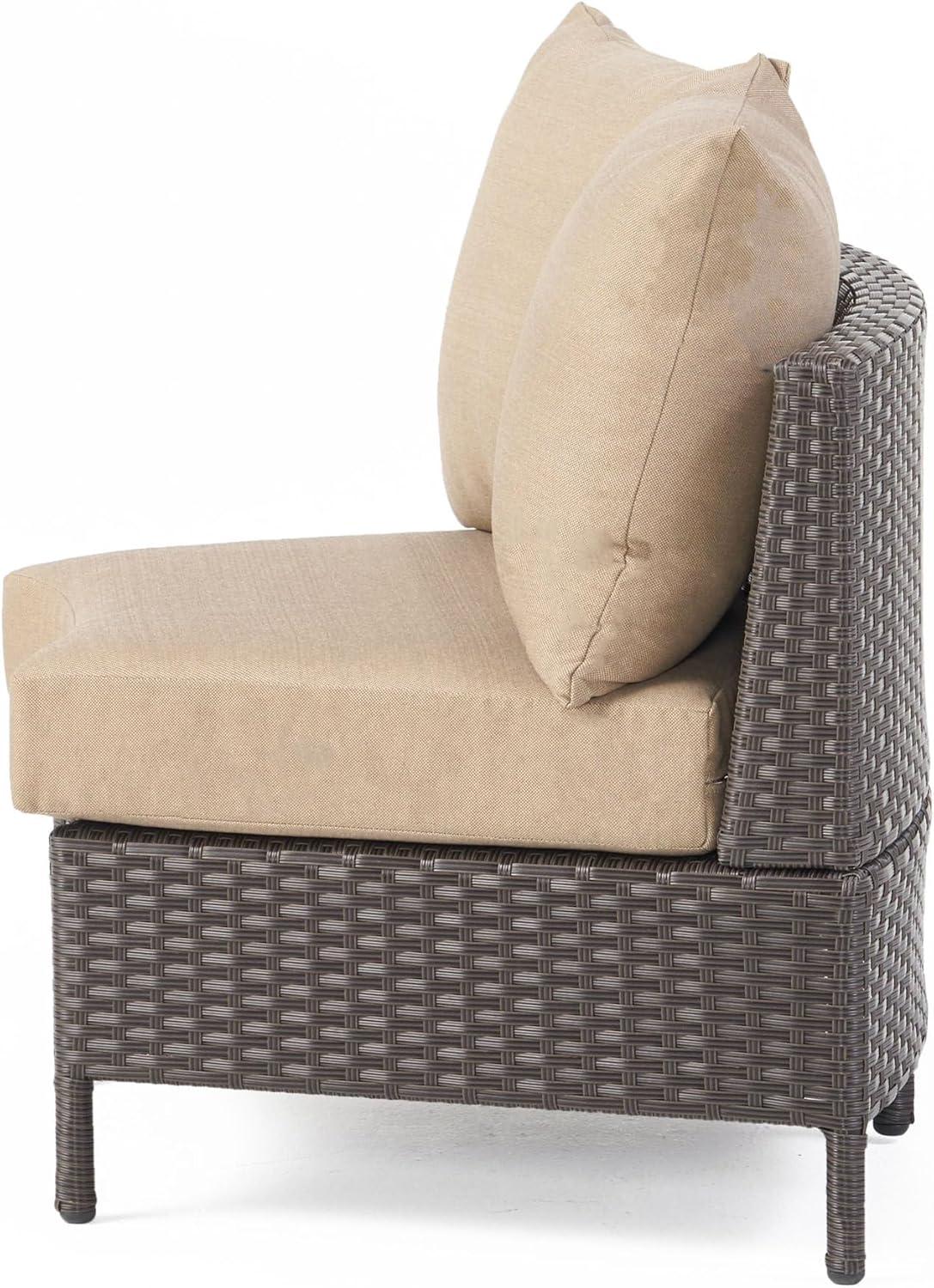 image:imageChristopher Knight Home Newton Outdoor Porch Transitional Curved Wicker Loveseat Sectional Sofa with Cushions Dark BrownBeige