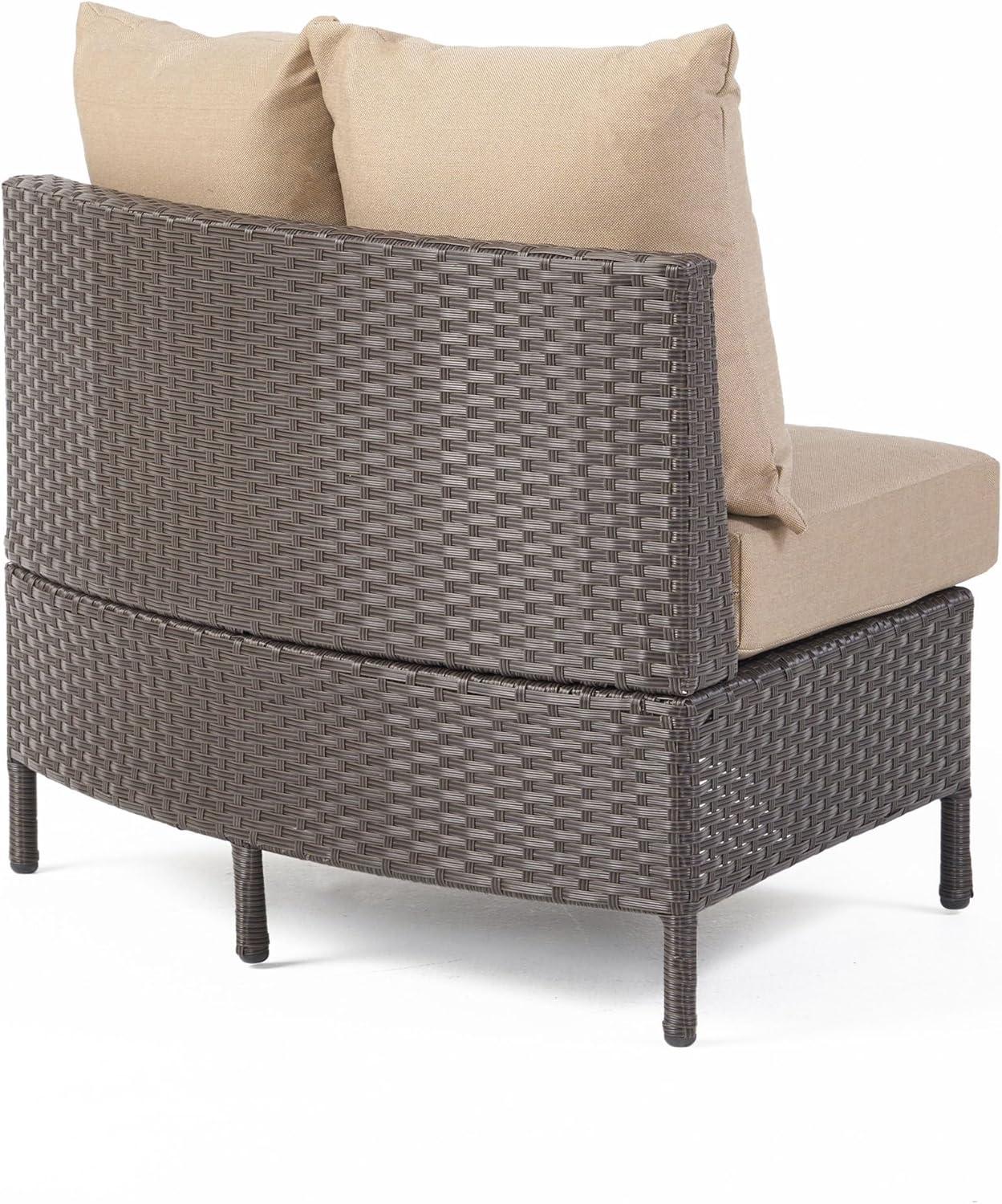 image:imageChristopher Knight Home Newton Outdoor Porch Transitional Curved Wicker Loveseat Sectional Sofa with Cushions Dark BrownBeige