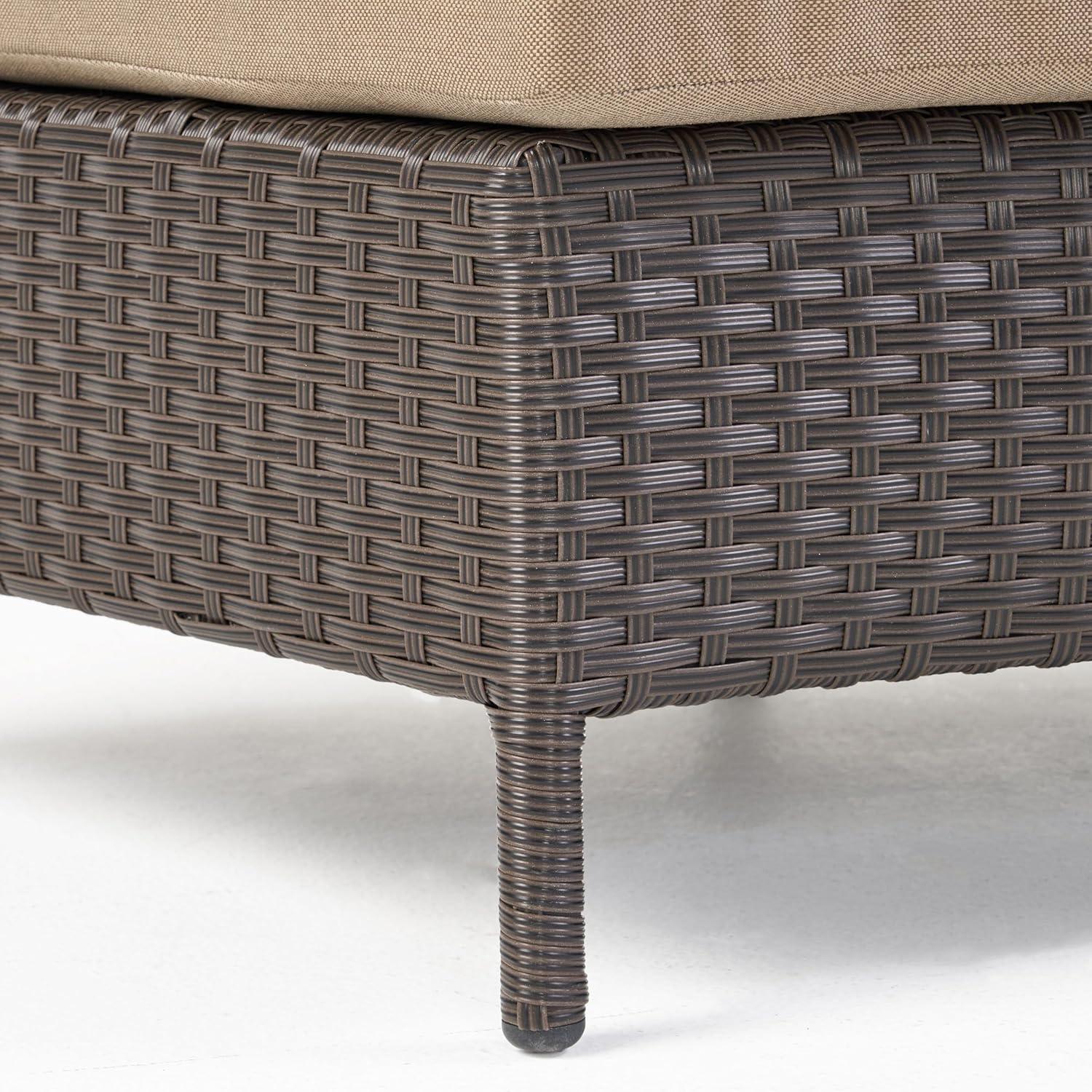 image:imageChristopher Knight Home Newton Outdoor Porch Transitional Curved Wicker Loveseat Sectional Sofa with Cushions Dark BrownBeige