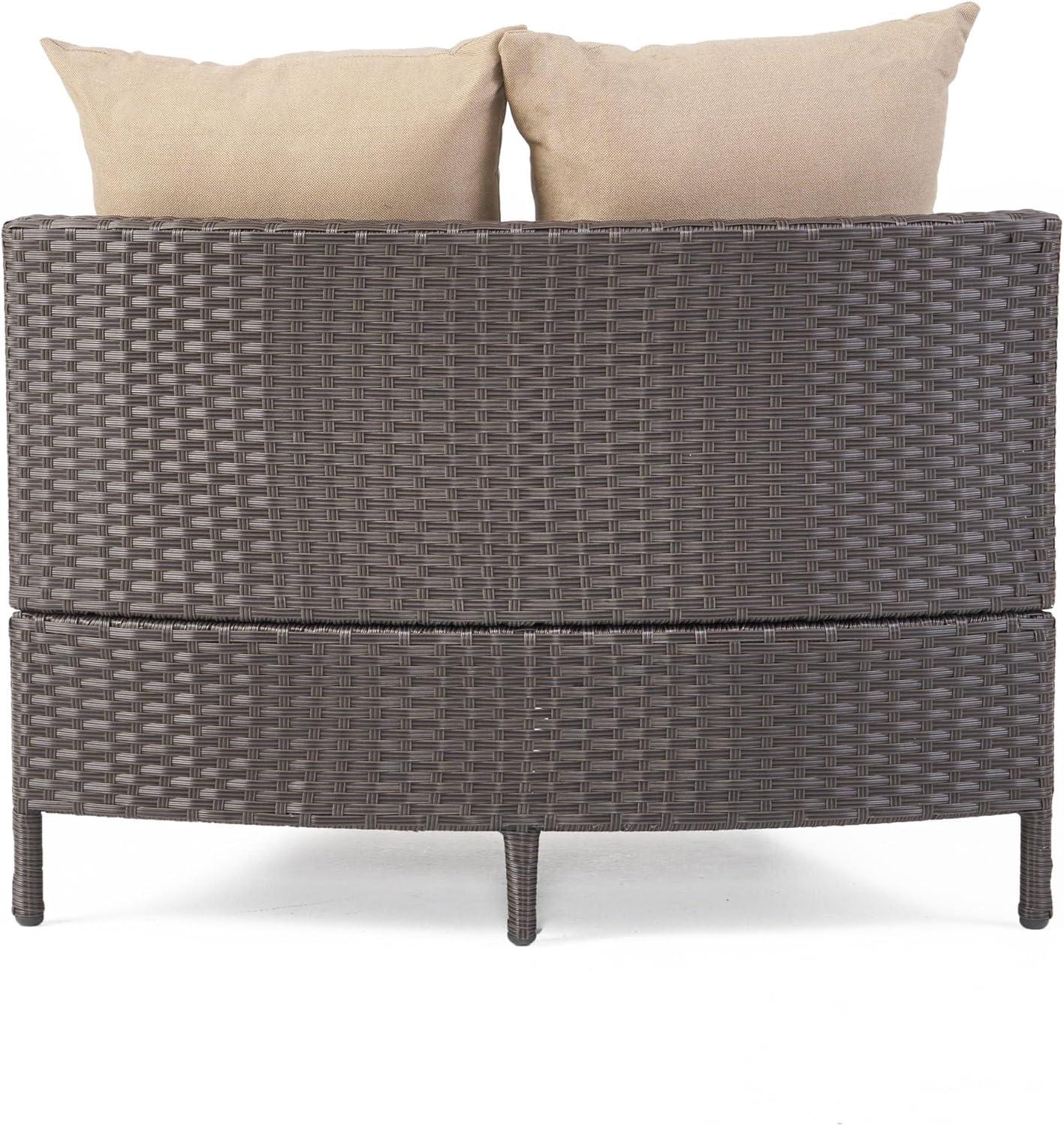 image:imageChristopher Knight Home Newton Outdoor Porch Transitional Curved Wicker Loveseat Sectional Sofa with Cushions Dark BrownBeige