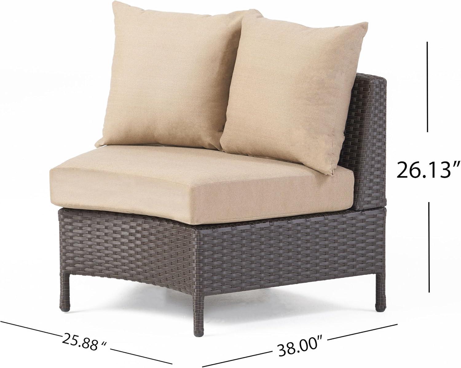 image:imageChristopher Knight Home Newton Outdoor Porch Transitional Curved Wicker Loveseat Sectional Sofa with Cushions Dark BrownBeige