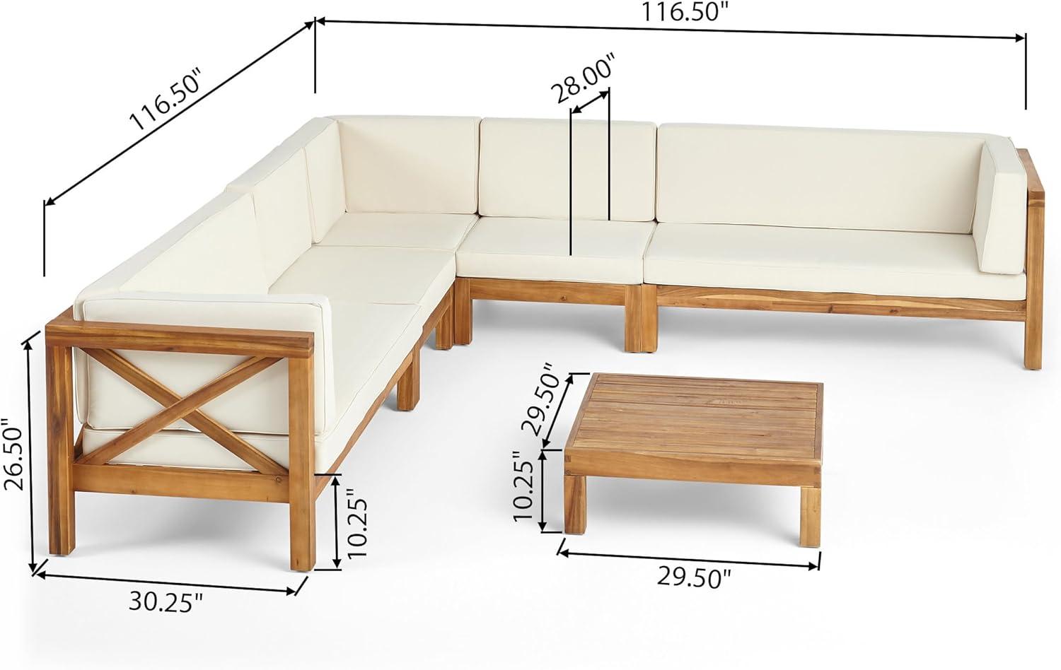 image:imageChristopher Knight Home Outdoor 7 Seater Acacia Wood Sectional Sofa Set Teak Finish and Beige