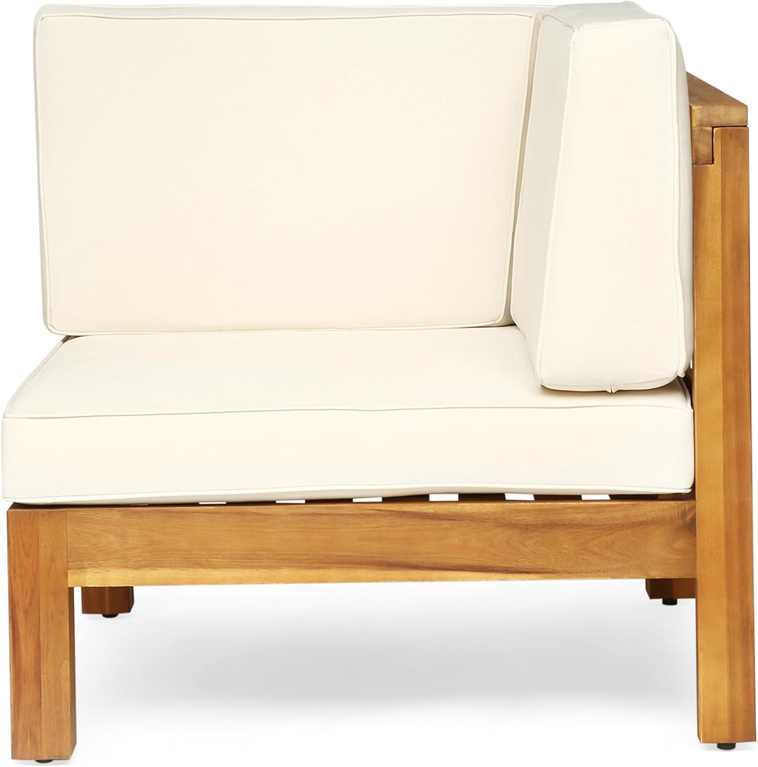 image:imageChristopher Knight Home Outdoor Acacia Wood 8 Seater UShaped Sectional Sofa Set with Fire Pit Teak Beige and Light Gray
