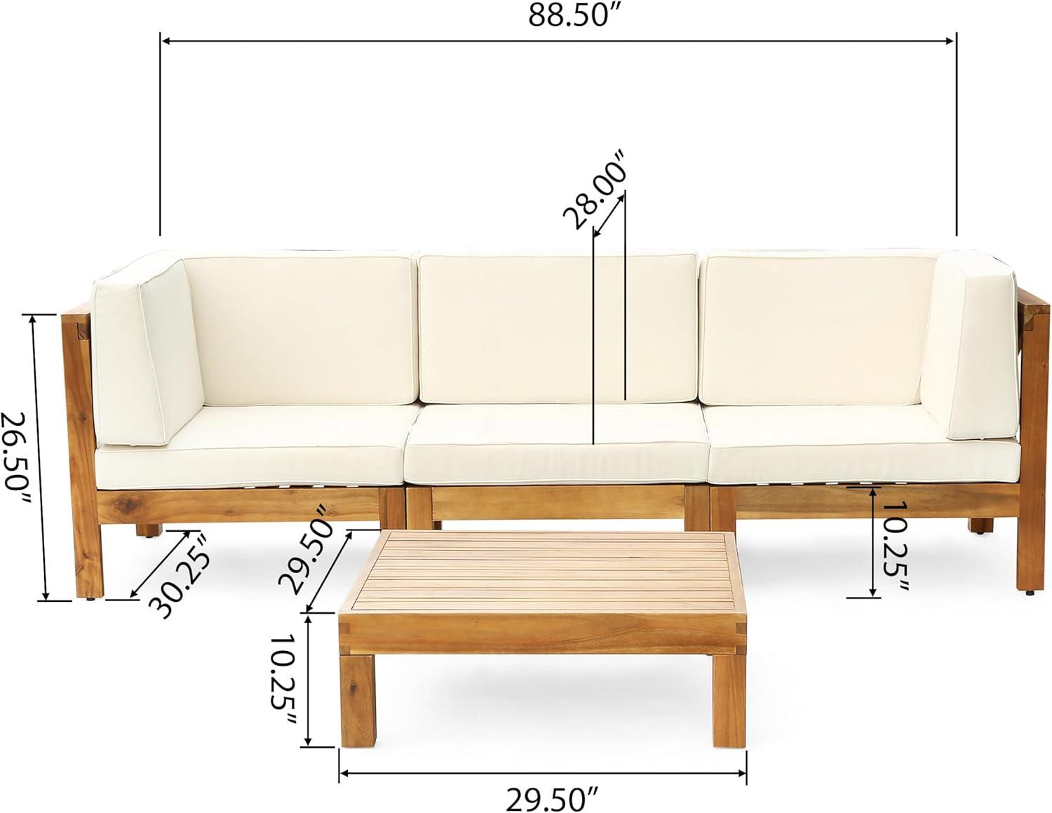 image:imageChristopher Knight Home Outdoor Modular Acacia Wood Sofa and Coffee Table Set with Cushions Teak and Beige