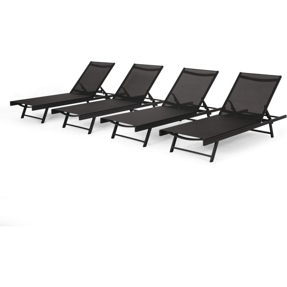 image:imageChristopher Knight Home Salton Outdoor Aluminum and Mesh Chaise Lounge Set 4Pcs Set White  WhiteBlack  Dark Gray