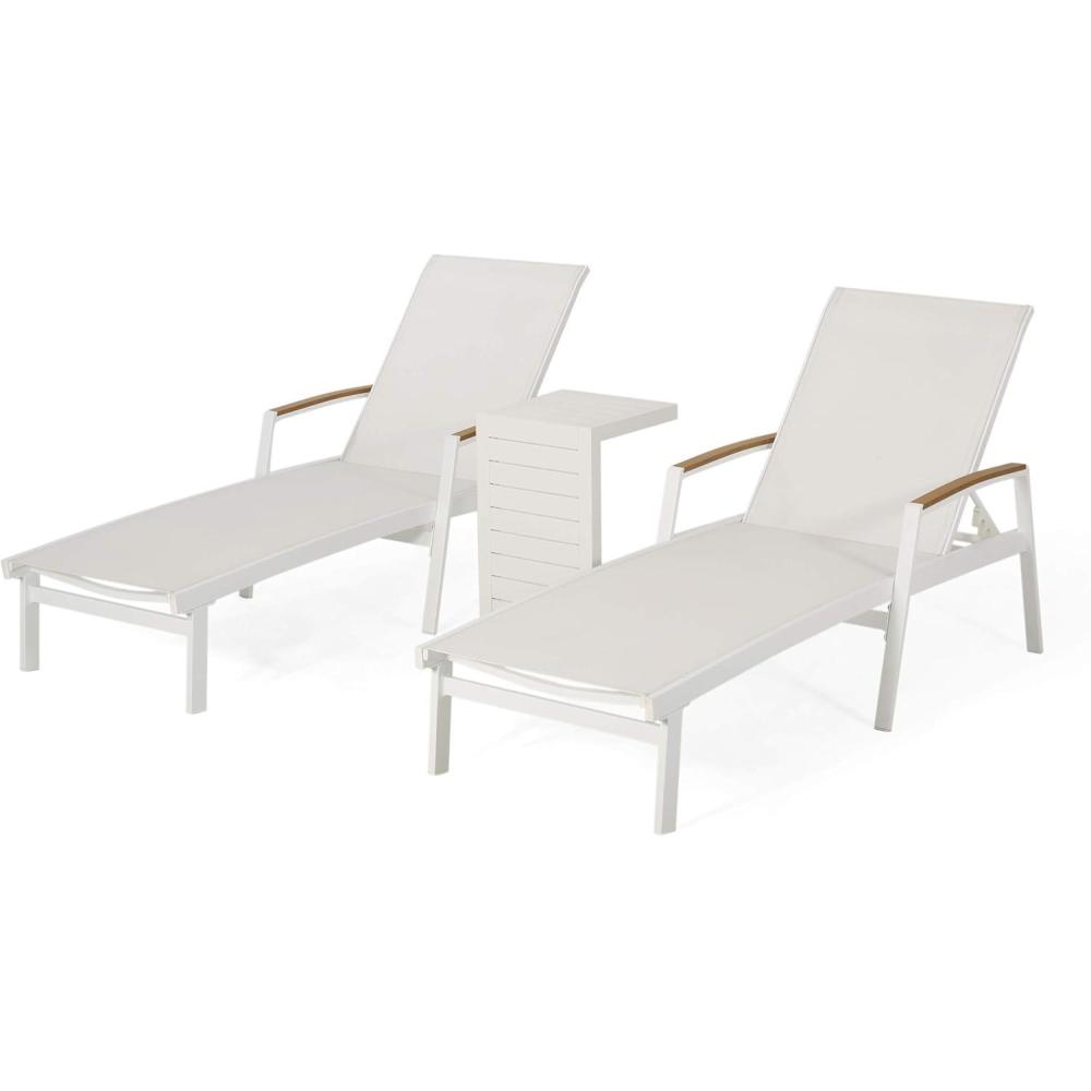 image:imageTeresa Outdoor Aluminum Chaise Lounge Set with CShaped End Table WhiteWhite