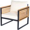 Christopher Knight Home Alvin Patio Acacia Wood and Metal Accent Chair, Outdoor Lounge Chair with Cushion, Deep Seating Garden Armchair, Comfy Reading Chair, Single Sofa Club Chair, Beige+Teak+Black