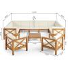 Christopher Knight Home Brava Outdoor Acacia Wood 11 Seater Sectional Patio Sofa Furniture Chat Conversation Sets with Cushions and Coffee Table, 28 “W x 30.25 “D x 26.5 “H, Teak + Beige