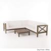 Christopher Knight Home Brava Outdoor Acacia Wood 5-Seater Sectional Sofa Set with Coffee Table and Water Resistant Cushions, 6-pcs Set, Gray Finish / White