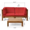 Christopher Knight Home Brava Outdoor Modular Acacia Wood Loveseat and Coffee Table Set, Water-Resistant Cushions, 30.25 “W x 30.25 “D x 26.5 “H, Teak + Red