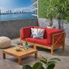 Christopher Knight Home Brava Outdoor Modular Acacia Wood Loveseat and Coffee Table Set, Water-Resistant Cushions, 30.25 “W x 30.25 “D x 26.5 “H, Teak + Red