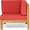 Christopher Knight Home Brava Outdoor Modular Acacia Wood Loveseat and Coffee Table Set, Water-Resistant Cushions, 30.25 “W x 30.25 “D x 26.5 “H, Teak + Red