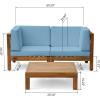 Christopher Knight Home Brava Outdoor Modular Acacia Wood Loveseat and Coffee Table Set with Cushions, Teak and Blue
