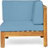 Christopher Knight Home Brava Outdoor Modular Acacia Wood Loveseat and Coffee Table Set with Cushions, Teak and Blue