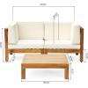 Christopher Knight Home Brava Outdoor Modular Acacia Wood Loveseat and Coffee Table Set with Cushions, Water-Resistant Cushions, Teak and Beige