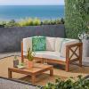 Christopher Knight Home Brava Outdoor Modular Acacia Wood Loveseat and Coffee Table Set with Cushions, Water-Resistant Cushions, Teak and Beige