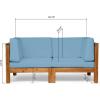 Christopher Knight Home Brava Outdoor Modular Acacia Wood Loveseat with Cushions, Teak and Blue