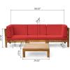 Christopher Knight Home Brava Outdoor Modular Acacia Wood Sofa and Coffee Table Set with Cushions, Teak and Red