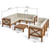 Christopher Knight Home Bravap Outdoor Acacia Wood 8 Seater Sectional Couches Sofa Set Patio Furniture Setwith Coffee Table, 88.5 “W x 88.5 “D x 26.5 “H, Teak + Beige