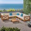 Christopher Knight Home Bravap Outdoor Acacia Wood 8 Seater U-Shaped Sectional Couches Sofa Patio Furniture Set with Coffee Table, 116.50 “W x 88.50 “D x 26.5 “H, Teak + Beige
