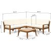 Christopher Knight Home Grena Outdoor Acacia Wood 5 Seater Sectional Conversation Set with Coffee Table, Teak and Beige