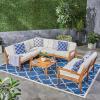Christopher Knight Home Grena Outdoor Acacia Wood 7 Seater Sectional Conversation Set with Coffee Table, Teak and Beige