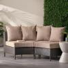 Christopher Knight Home Newton Outdoor Porch Transitional Curved Wicker Loveseat Sectional Sofa, with Cushions, Dark Brown/Beige