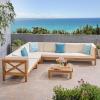 Christopher Knight Home Outdoor 7 Seater Acacia Wood Sectional Sofa Set, Teak Finish and Beige