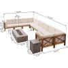 Christopher Knight Home Outdoor Acacia Wood 10 Seater U-Shaped Sectional Sofa Set with Fire Pit, Teak, Beige, and Light Gray