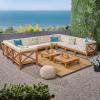 Christopher Knight Home Outdoor Acacia Wood 10 Seater U-Shaped Sectional Sofa Set with Two Coffee Tables, Teak and Beige
