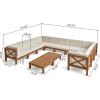 Christopher Knight Home Outdoor Acacia Wood 10 Seater U-Shaped Sectional Sofa Set with Two Coffee Tables, Teak and Beige