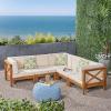 Christopher Knight Home Outdoor Acacia Wood 5 Seater Sectional Sofa Set with Water-Resistant Cushions, Teak and Beige