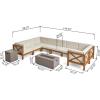 Christopher Knight Home Outdoor Acacia Wood 8 Seater U-Shaped Sectional Sofa Set with Fire Pit, Teak, Beige, and Light Gray