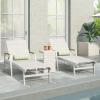 Teresa Outdoor Aluminum Chaise Lounge Set with C-Shaped End Table, White(White)