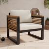 Christopher Knight Home Alvin Patio Acacia Wood and Metal Accent Chair, Outdoor Lounge Chair with Cushion, Deep Seating Garden Armchair, Comfy Reading Chair, Single Sofa Club Chair, Beige+Teak+Black