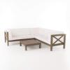 Christopher Knight Home Brava Outdoor Acacia Wood 5-Seater Sectional Sofa Set with Coffee Table and Water Resistant Cushions, 6-pcs Set, Gray Finish / White