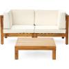 Christopher Knight Home Brava Outdoor Modular Acacia Wood Loveseat and Coffee Table Set with Cushions, Water-Resistant Cushions, Teak and Beige