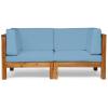 Christopher Knight Home Brava Outdoor Modular Acacia Wood Loveseat with Cushions, Teak and Blue