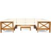 Christopher Knight Home Bravap Outdoor Acacia Wood 8 Seater U-Shaped Sectional Couches Sofa Patio Furniture Set with Coffee Table, 116.50 “W x 88.50 “D x 26.5 “H, Teak + Beige